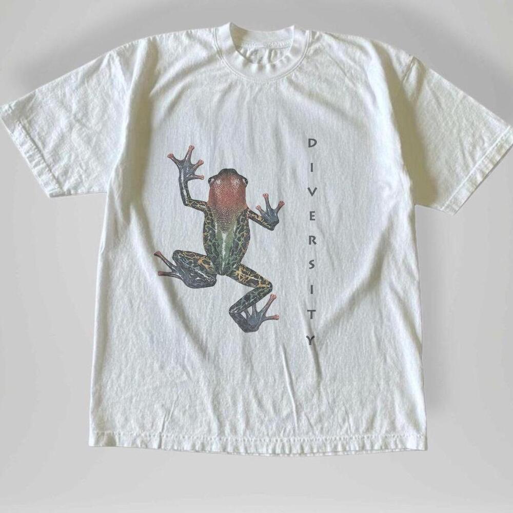 Gildan Men White T-Shirt, White Frog Graphic Tee With Diversity Text